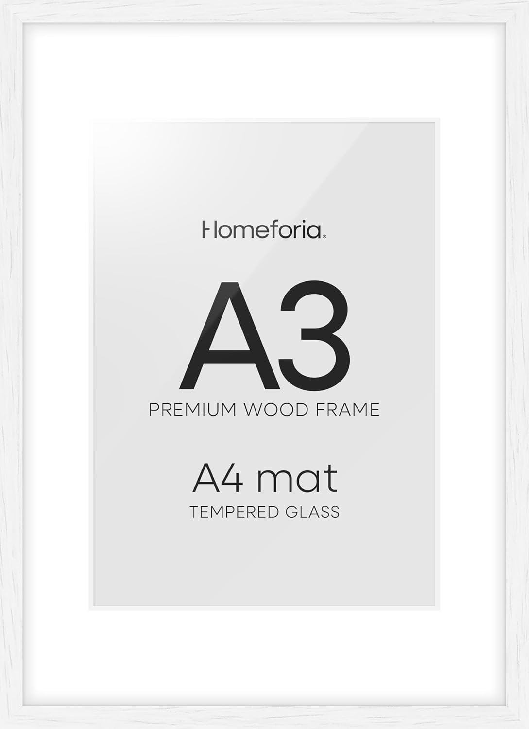 Homeforia A3 Picture Frame White Wood, High-End Oak 11.7 x 16.5 White Poster Frames Matted to 8.3