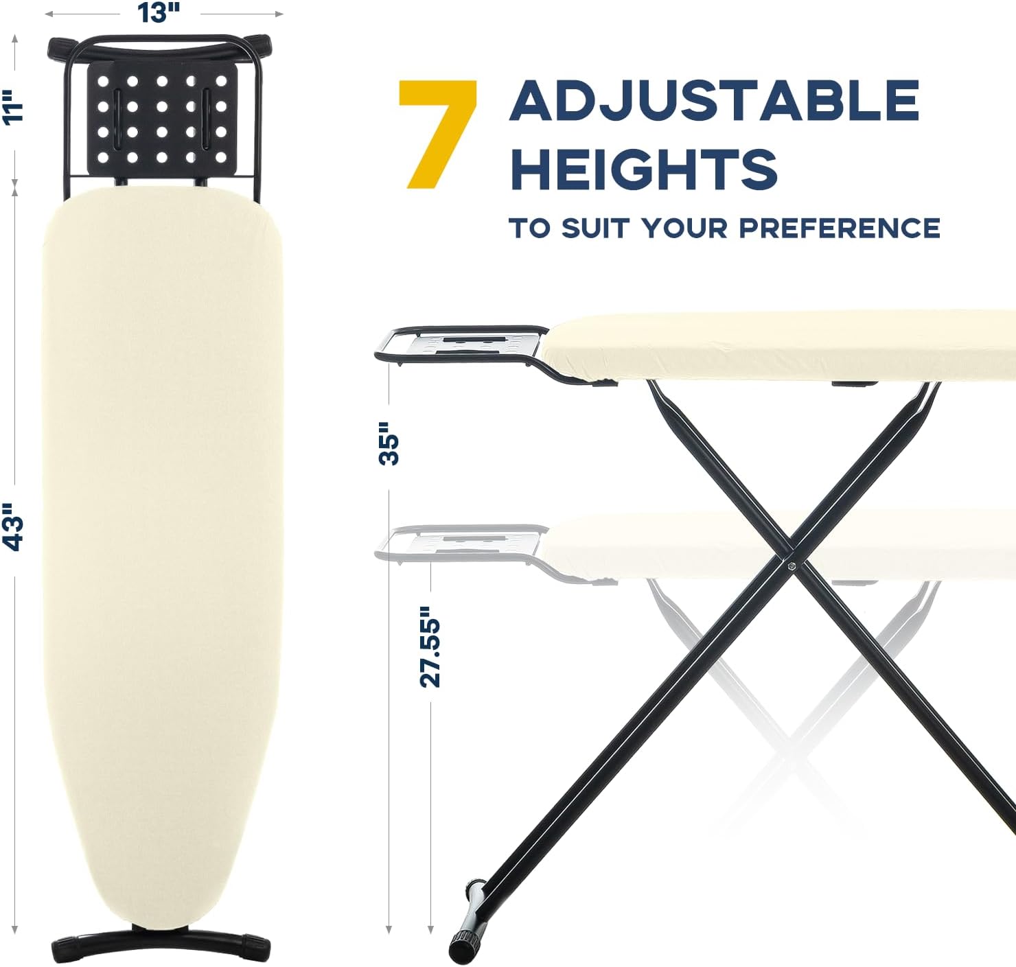 Ironing Board Full Size, RAINHOL Compact Iron Board with Iron Rest, Heat Resistant Cover with Ultra