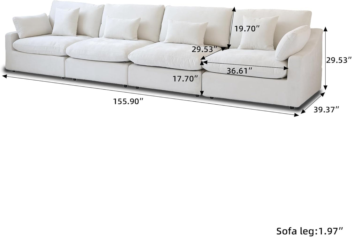 JACH Sectional Couches for Living Room, 4 Seater Cloud Sectional Couch with Deep Seat, Down Filled