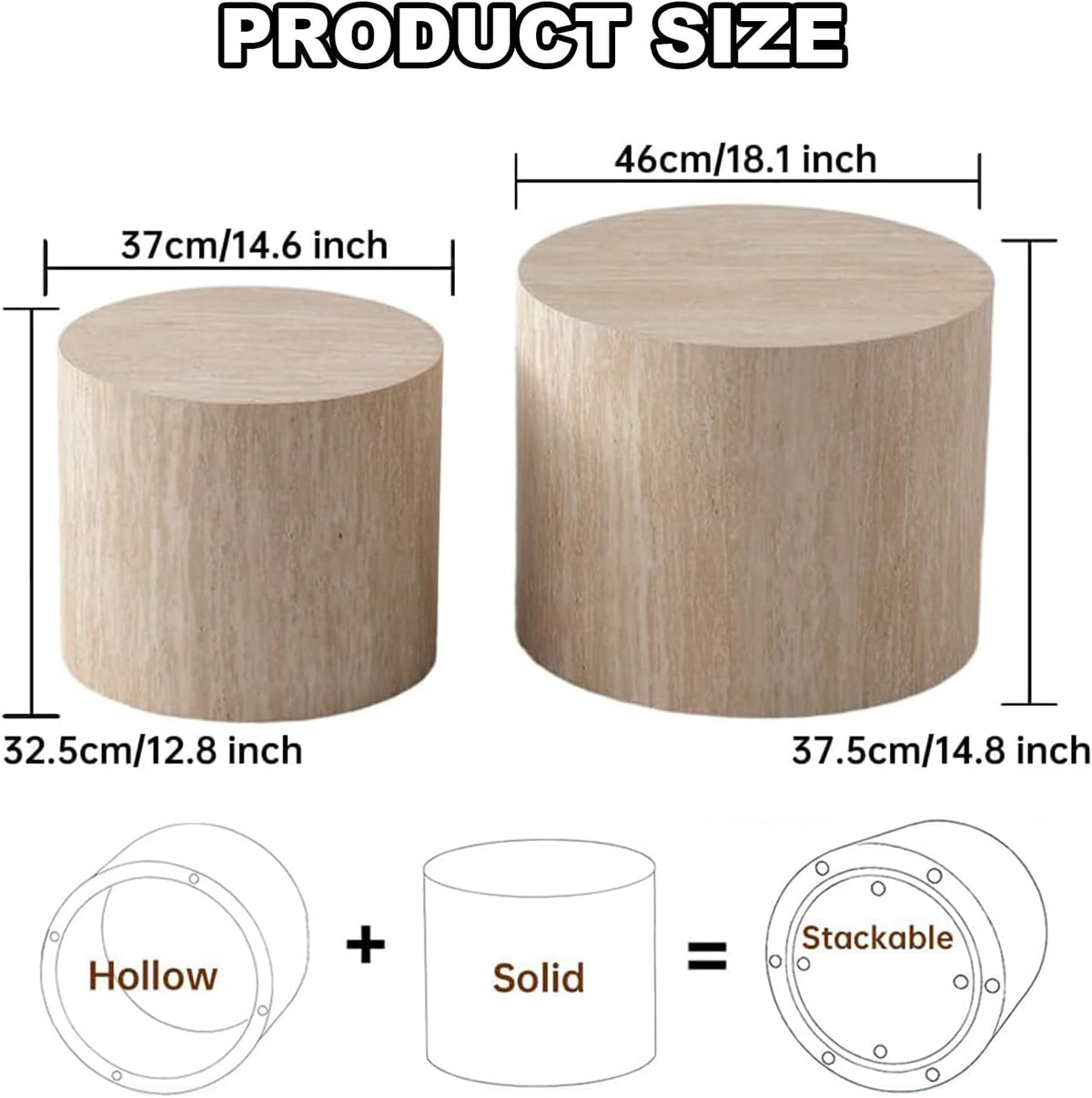 Nesting Coffee Table Set of 2 Modern Small Round Coffee Table and End Table Sets Wooden Drum Side