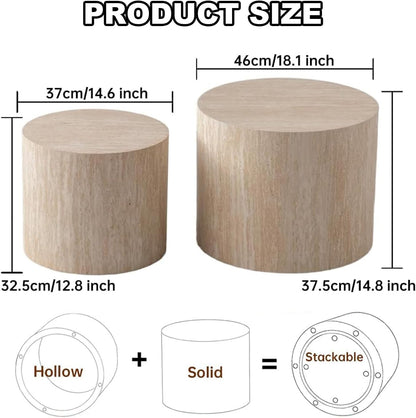 Nesting Coffee Table Set of 2 Modern Small Round Coffee Table and End Table Sets Wooden Drum Side