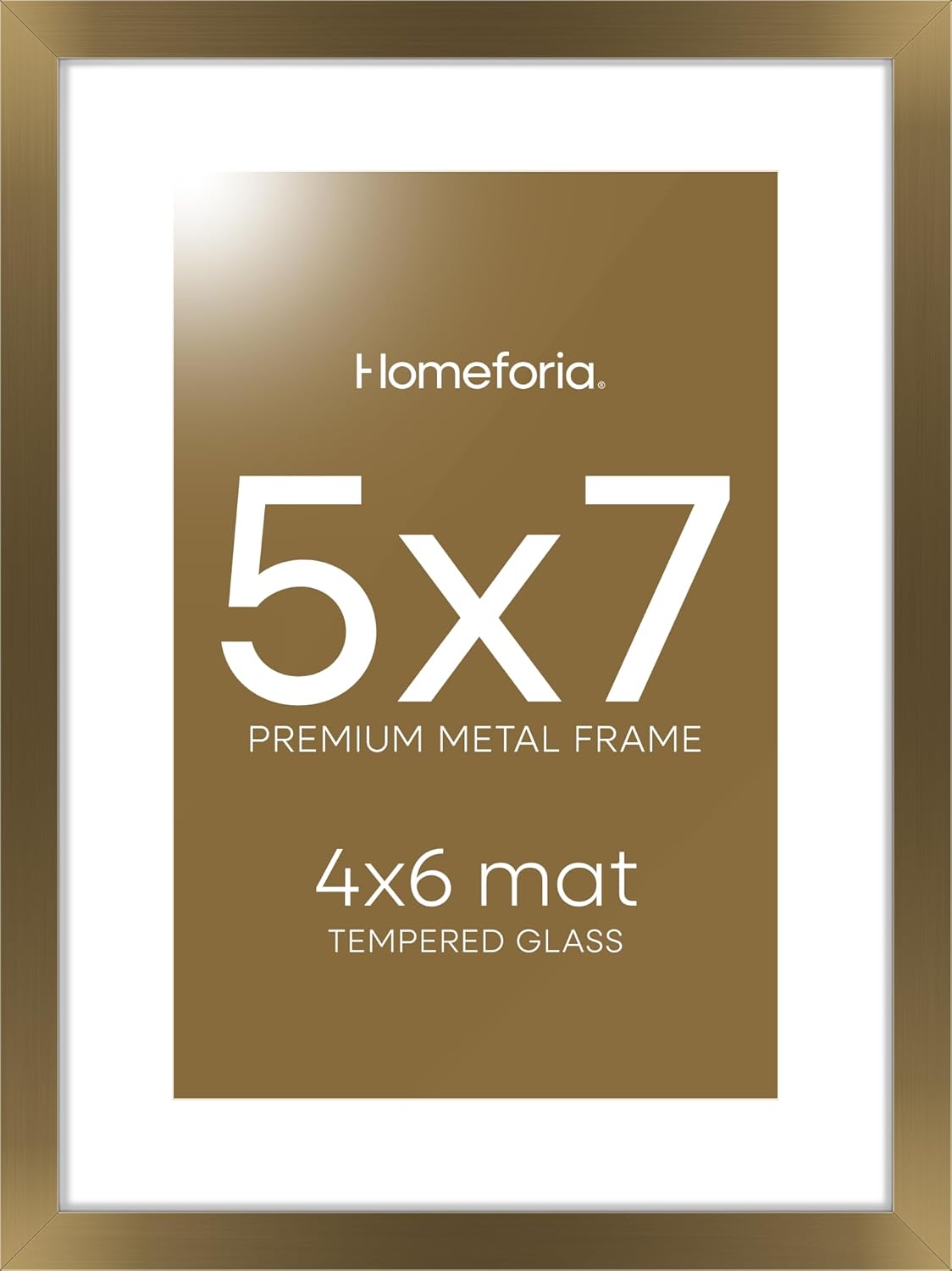 Homeforia 5x7 Picture Frame Bronze, High End Metal 5 x 7 Brass Frames with Mat 4 x 6 for Art, 5x7