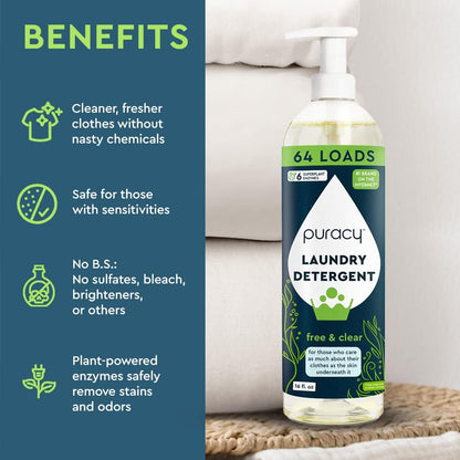 Puracy Laundry Detergent - Enzyme-Powered Liquid Laundry Detergent Concentrate, Natural Laundry