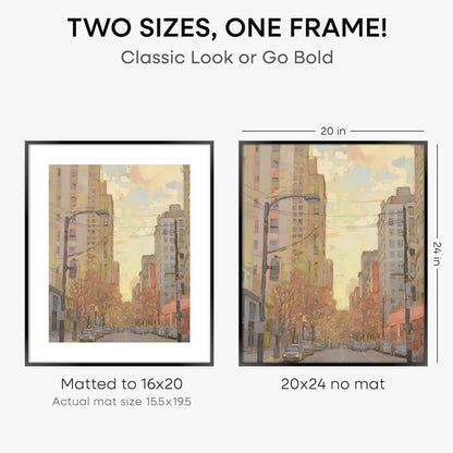 Homeforia 20x24 Picture Frame Black, High End Metal 20x24 Frame Matted to 16x20 Print, 20 x 24