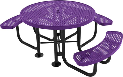 Heavy-Duty Portable Outdoor Picnic Table with Umbrella Hole, Punched Steel Patio Dining Furniture