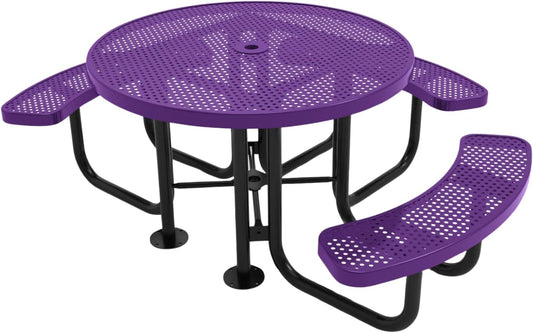 Heavy-Duty Portable Outdoor Picnic Table with Umbrella Hole, Punched Steel Patio Dining Furniture