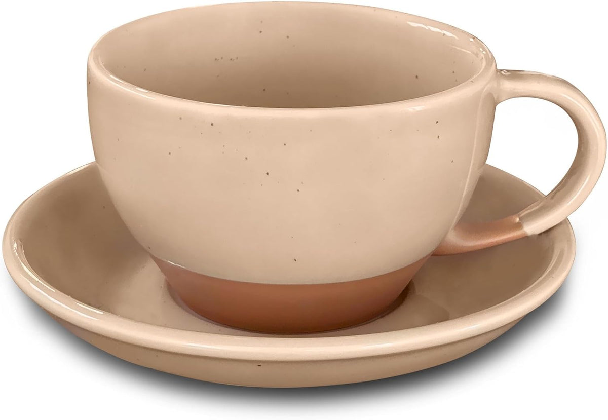 Mora Ceramic Latte Art Mug With Saucer - 10.5 oz, Round Bottom For Perfect Pours - Cafe Cups for