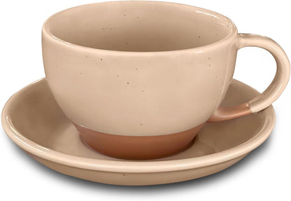 Mora Ceramic Latte Art Mug With Saucer - 10.5 oz, Round Bottom For Perfect Pours - Cafe Cups for
