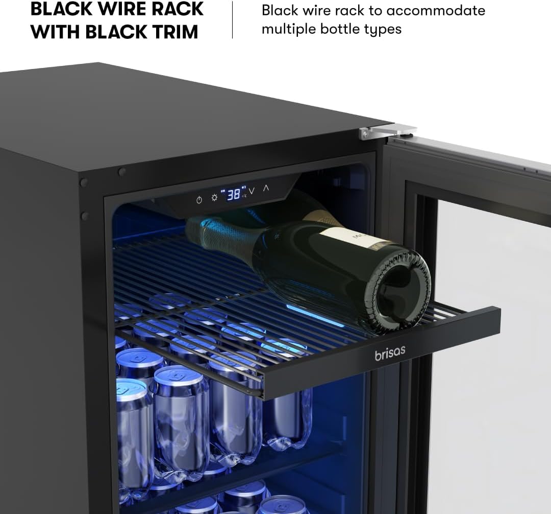 Zephyr Brisas 15 Inch Slim Beverage Fridge Single Zone Under Counter - Narrow Mini Wine & Drink