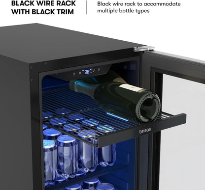Zephyr Brisas 15 Inch Slim Beverage Fridge Single Zone Under Counter - Narrow Mini Wine & Drink