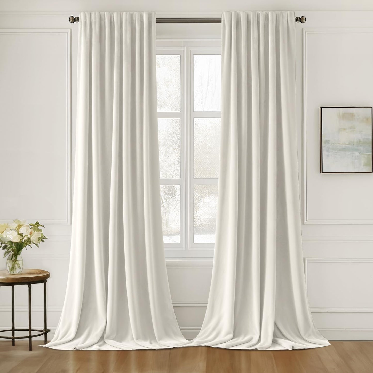 MIULEE Ivory White Velvet Curtains 84 inches Long 2 Panels - Luxury Pinch Pleated Room Darkening