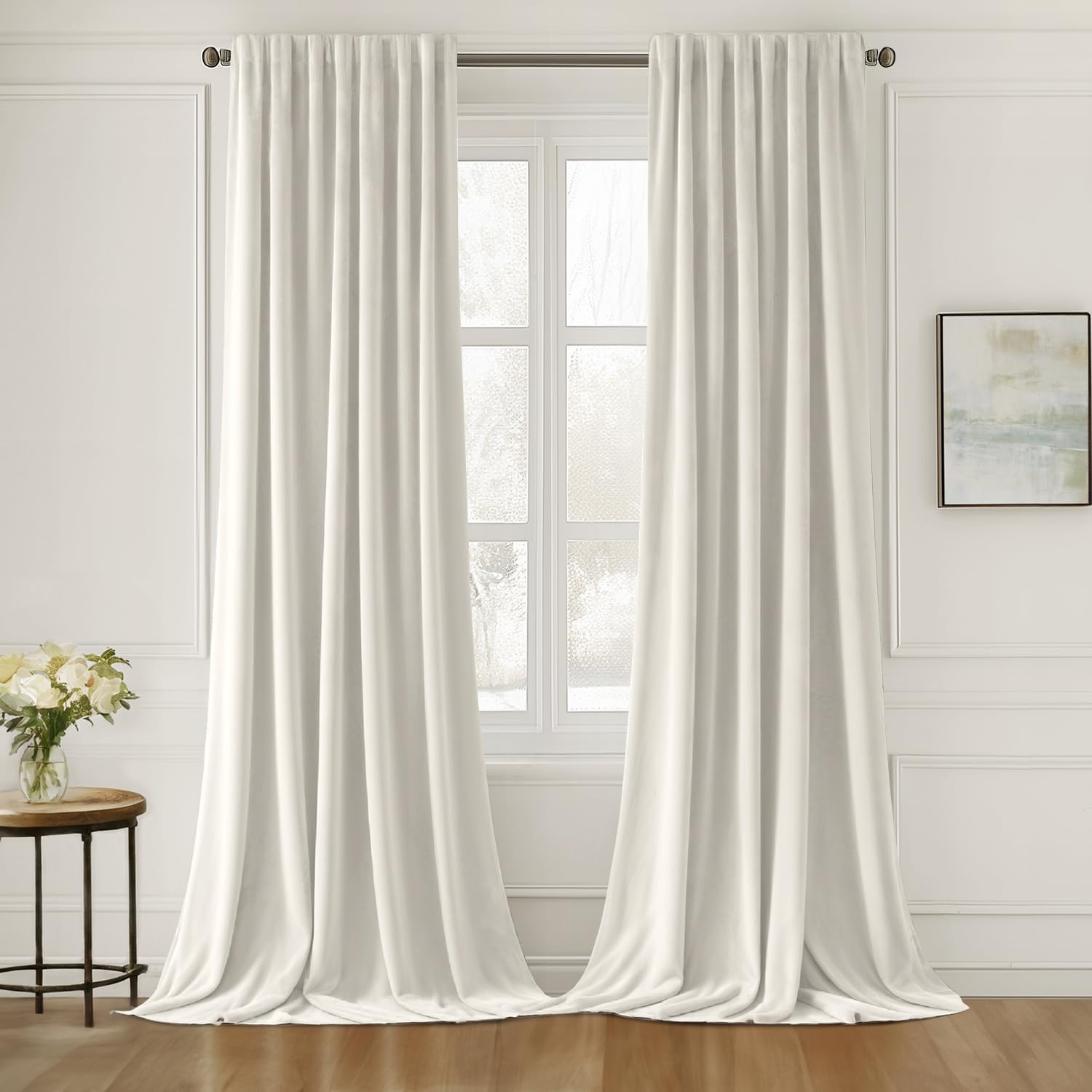 MIULEE Ivory White Velvet Curtains 84 inches Long 2 Panels - Luxury Pinch Pleated Room Darkening