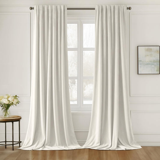 MIULEE Ivory White Velvet Curtains 90 inches Long 2 Panels - Luxury Pinch Pleated Room Darkening