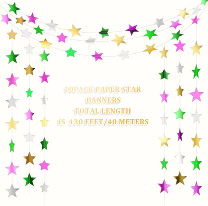 Patelai Glitter Star Garland Banner Decor 130 Feet Star Hanging Bunting Banner Twinkle Backdrop for