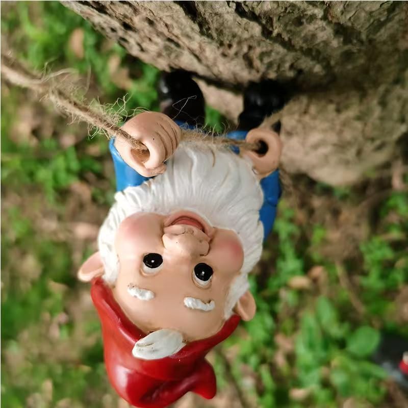 Climbing Gnomes Tree Faces Decor Outdoor for Yard, Adorable Gnome Elf Out Hugger Fairy Door Statue