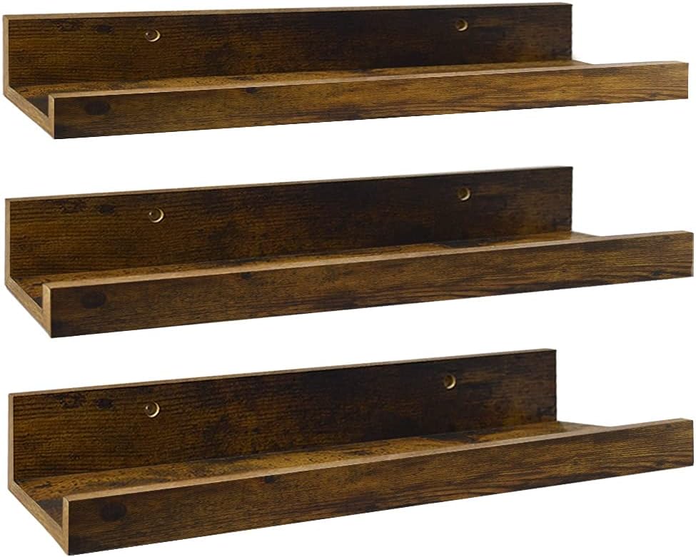 Giftgarden 16 Inch Floating Shelves for Wall Set of 3, Rustic Wall Mounted Picture Ledge Wooden