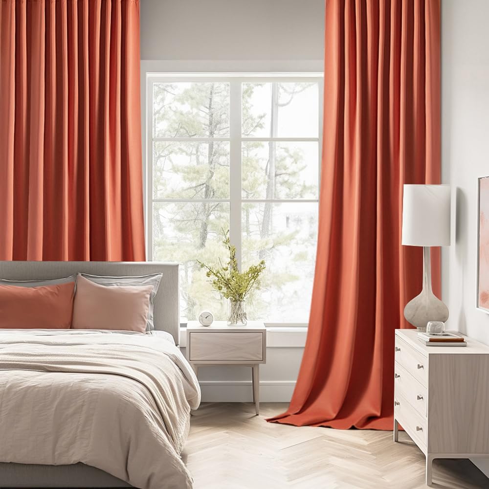 MIULEE Back Tab Burnt Orange Blackout Curtains 96 Inch Long 2 Panels Set for Bedroom, Fall