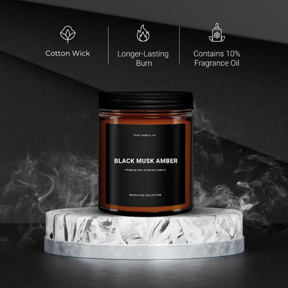1OAK Black Musk Amber Candle - Soy Wax Scented Candle for Men - 7oz, Long Burning, Masculine