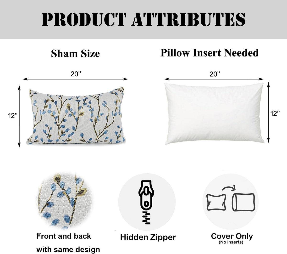 YOUR SMILE Classical Embroidery Jacquard Blue Square Decorative Throw Pillow Case Cushion