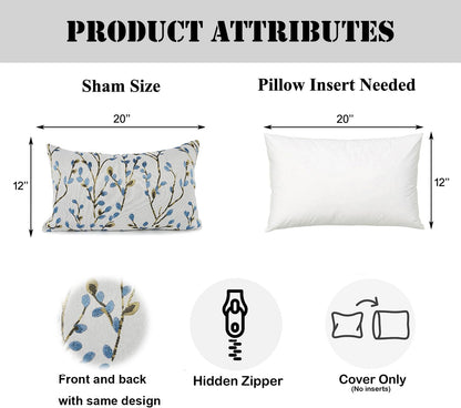 YOUR SMILE Classical Embroidery Jacquard Blue Square Decorative Throw Pillow Case Cushion