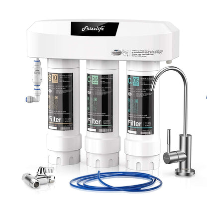 Frizzlife Under Sink Water Filter System with Brushed Nickel Faucet SP99-NEW, NSF/ANSI 42&53