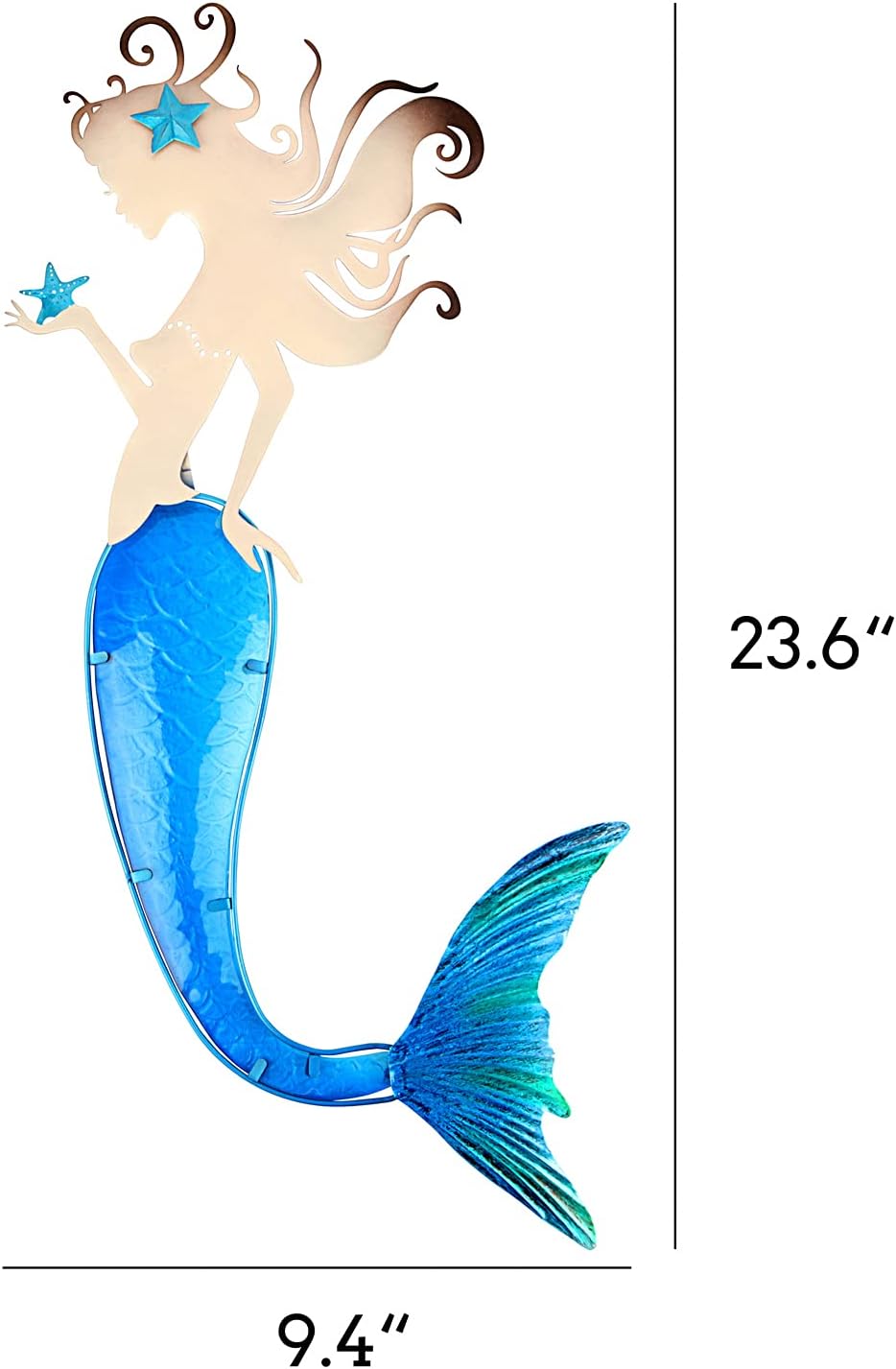 John's Studio Mermaid Wall Decor Outdoor Metal Fish Bathroom Hanging Art Glass Blue Ocean Theme