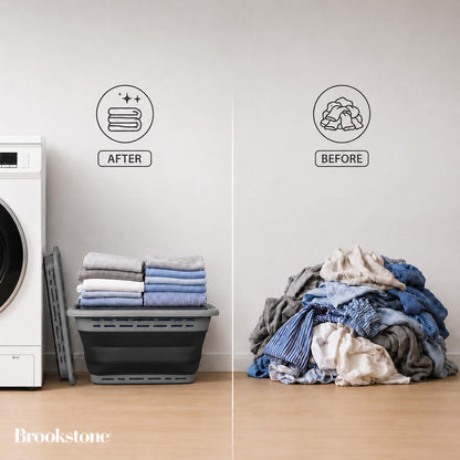BROOKSTONE 11 GALLON XL 24" Collapsible Laundry Basket & Clothes Hamper, Comfort Non-Slip Handles