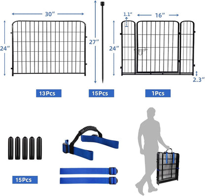 ADAVIN 24 in(H) Garden Fence with Gate, 14 Panels Heavy Duty Iron Metal Animal Barrier Fence