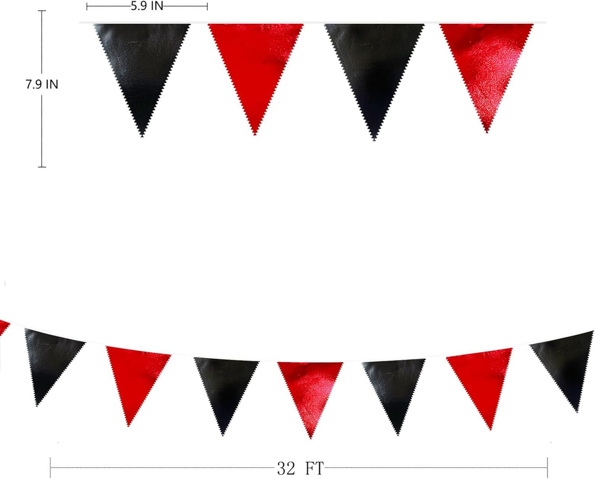 Red Black Party Decoration Metallic Fabric Triangle Pennant Banner Flag Bunting Garland for