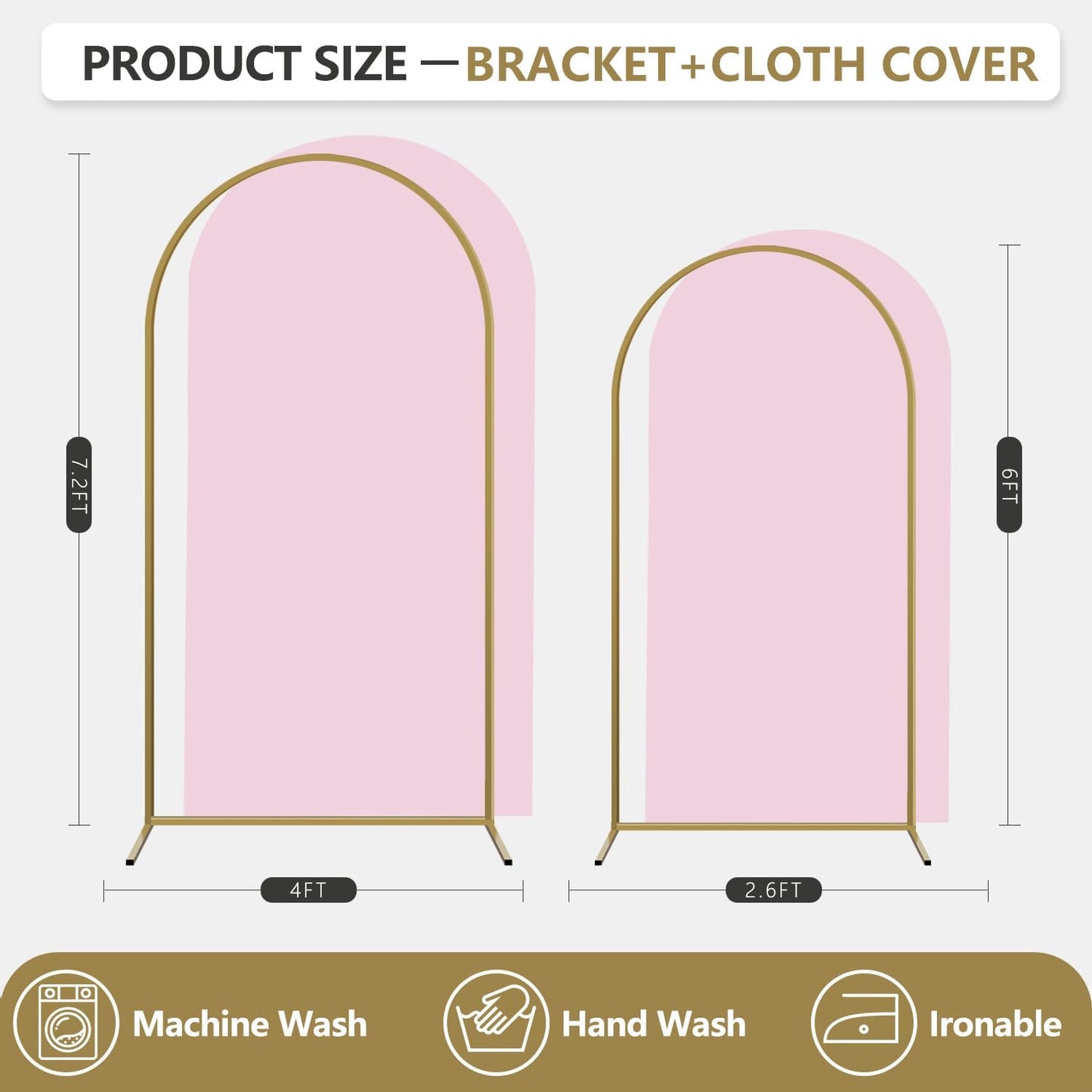 Arch Backdrop Stand and Cover Set, 2 Metal Balloon Arch Backdrop 7.2ft 6ft, Gold Arched Stand Frame