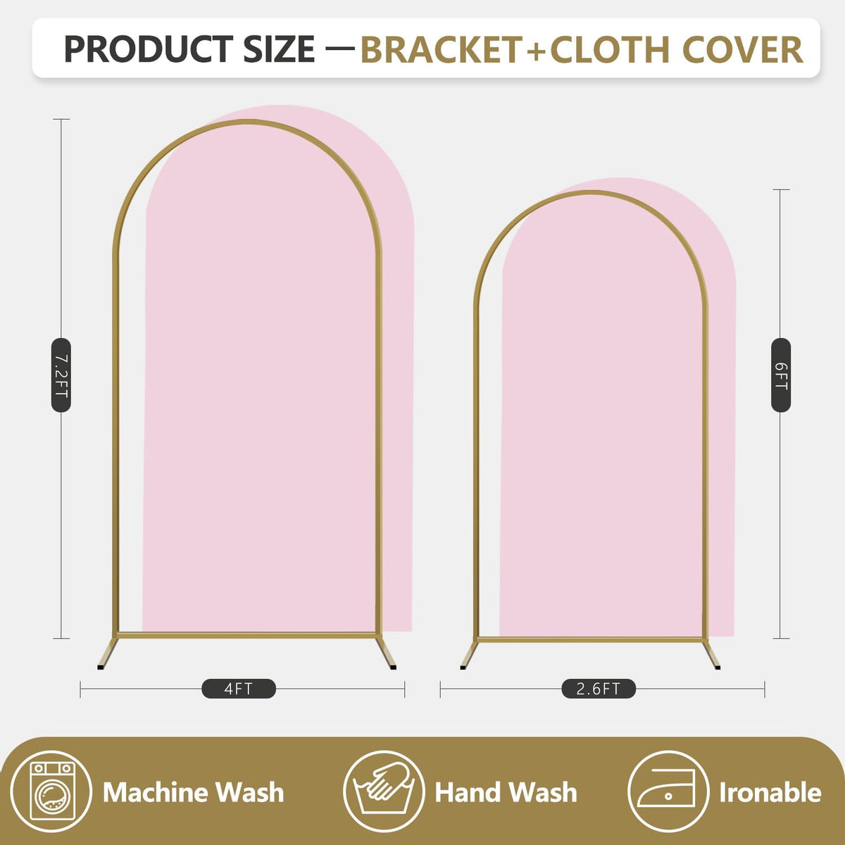 Arch Backdrop Stand and Cover Set, 2 Metal Balloon Arch Backdrop 7.2ft 6ft, Gold Arched Stand Frame