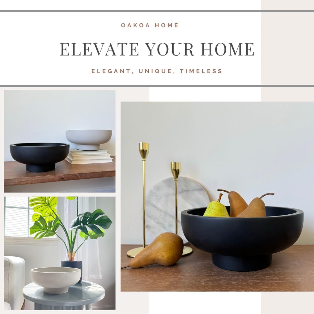 OAKOA Concrete Black Decorative Bowl for Home Decor - Black Fruit Bowl - Modern Pedestal Coffee