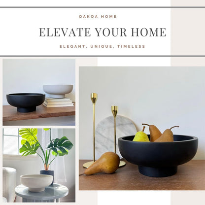 OAKOA Concrete Black Decorative Bowl for Home Decor - Black Fruit Bowl - Modern Pedestal Coffee