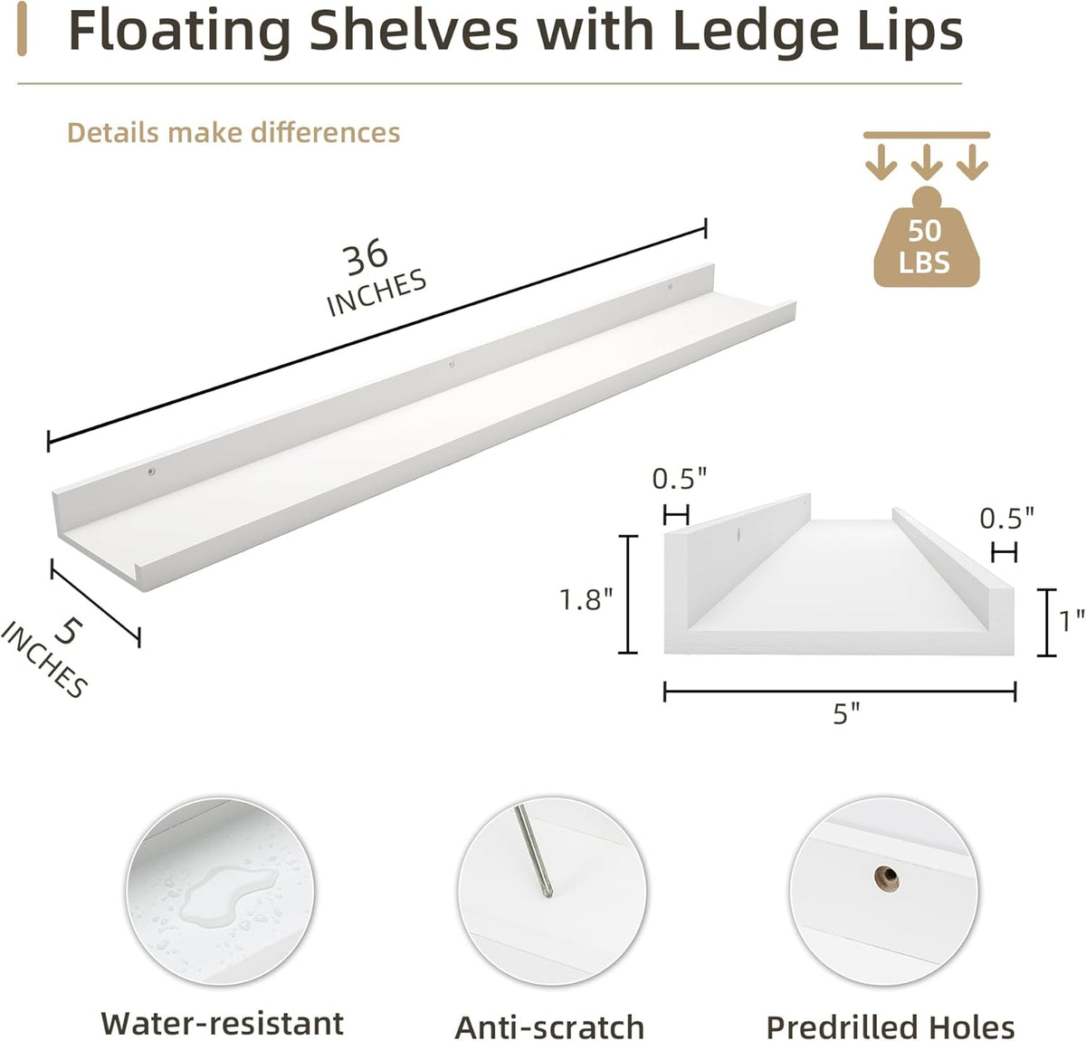 Picture Ledge Shelf, Wood Floating Shelves Set of 2, 36 inch Picture Ledge Shelves, Photo Ledge