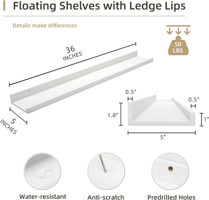 Picture Ledge Shelf, Wood Floating Shelves Set of 2, 36 inch Picture Ledge Shelves, Photo Ledge