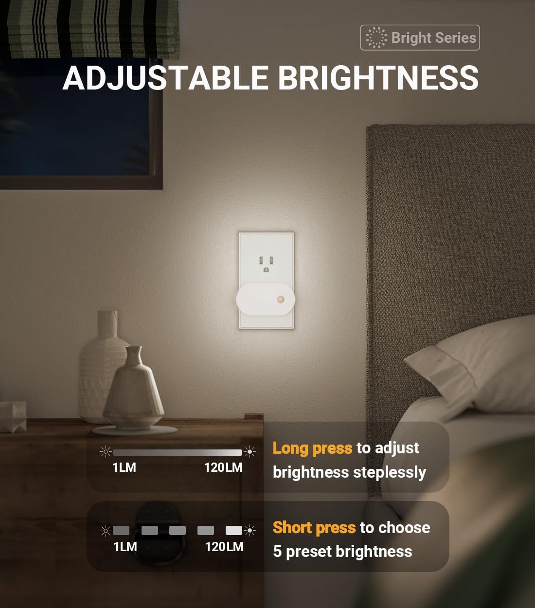 Lyridz Plug in Night Light with Motion Sensor, Smart Cool White LED Nightlights with 1-120LM