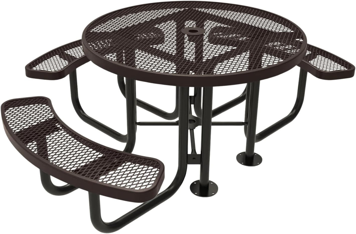 Heavy-Duty Portable Outdoor Picnic Table with Umbrella Hole, Expanded Metal Patio Dining Furniture
