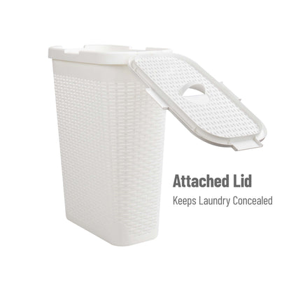 Mind Reader 40L Slim Laundry Hamper with Lid, Narrow Clothes Baskets, Set of 2, White