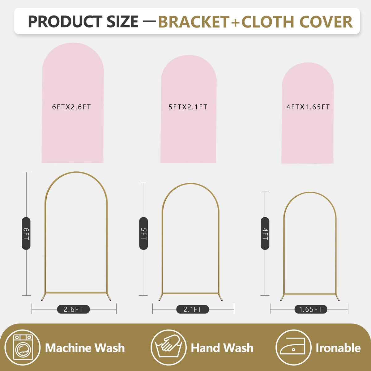 Arch Backdrop Stand and Cover Set, 3 Metal Balloon Arch Backdrop 4ft 5ft 6ft, Gold Arched Stand