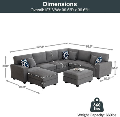 L Lengend Vansen Modular Sectional Sofa U Shaped Couch with Ottoman Modern Reversible Corner