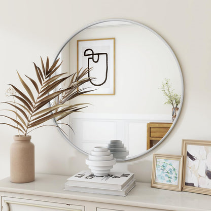 BEAUTYPEAK 30 Inch Round Mirror, Metal Frame Circle Mirror, Wall Mounted for Entryway, Bathroom