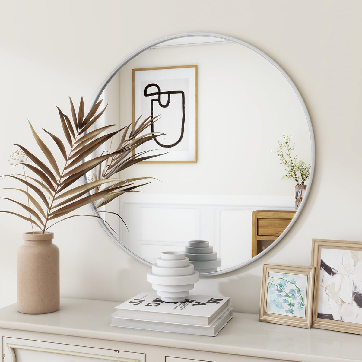 BEAUTYPEAK 20 Inch Round Mirror, Metal Frame Circle Mirror, Wall Mounted for Entryway, Bathroom