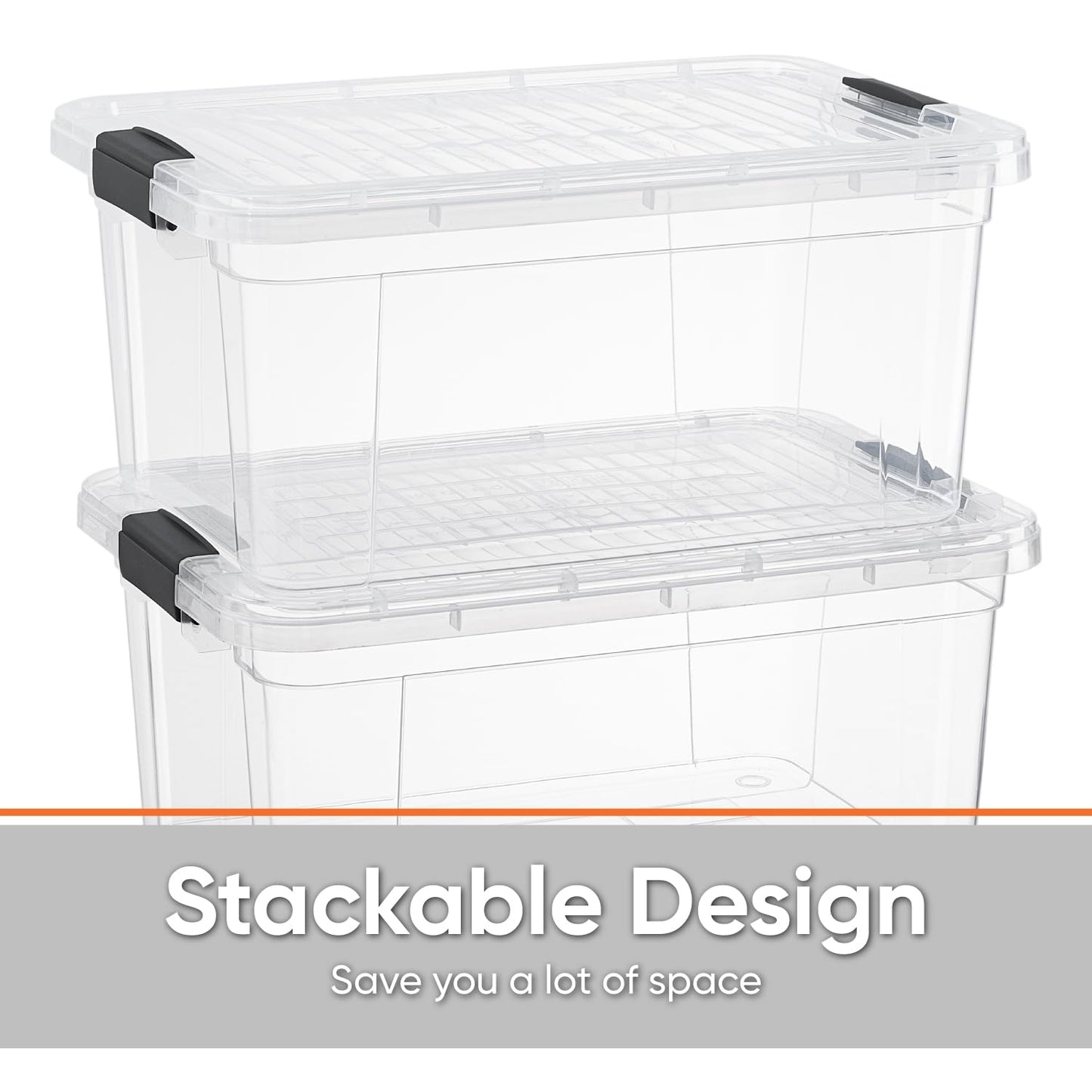 Superio Storage Bins with Lids- 5 Pack, 6.6 Qt Clear Boxes for Organizing, Stackable Plastic