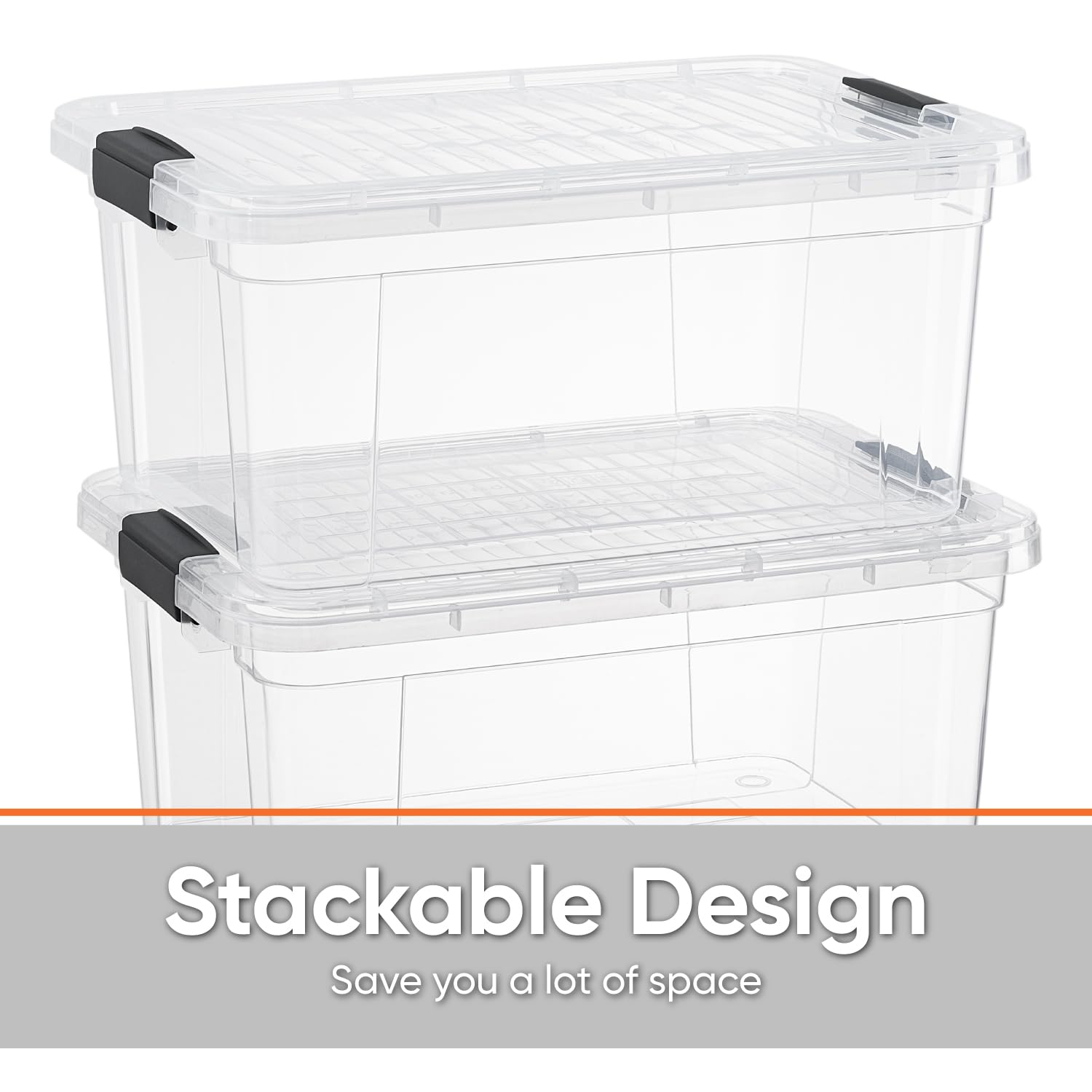 Superio Storage Bins with Lids- 5 Pack, 6.6 Qt Clear Boxes for Organizing, Stackable Plastic