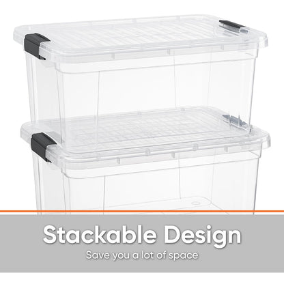 Superio Storage Bins with Lids- 4 Pack, 6.6 Qt Clear Boxes for Organizing, Stackable Plastic