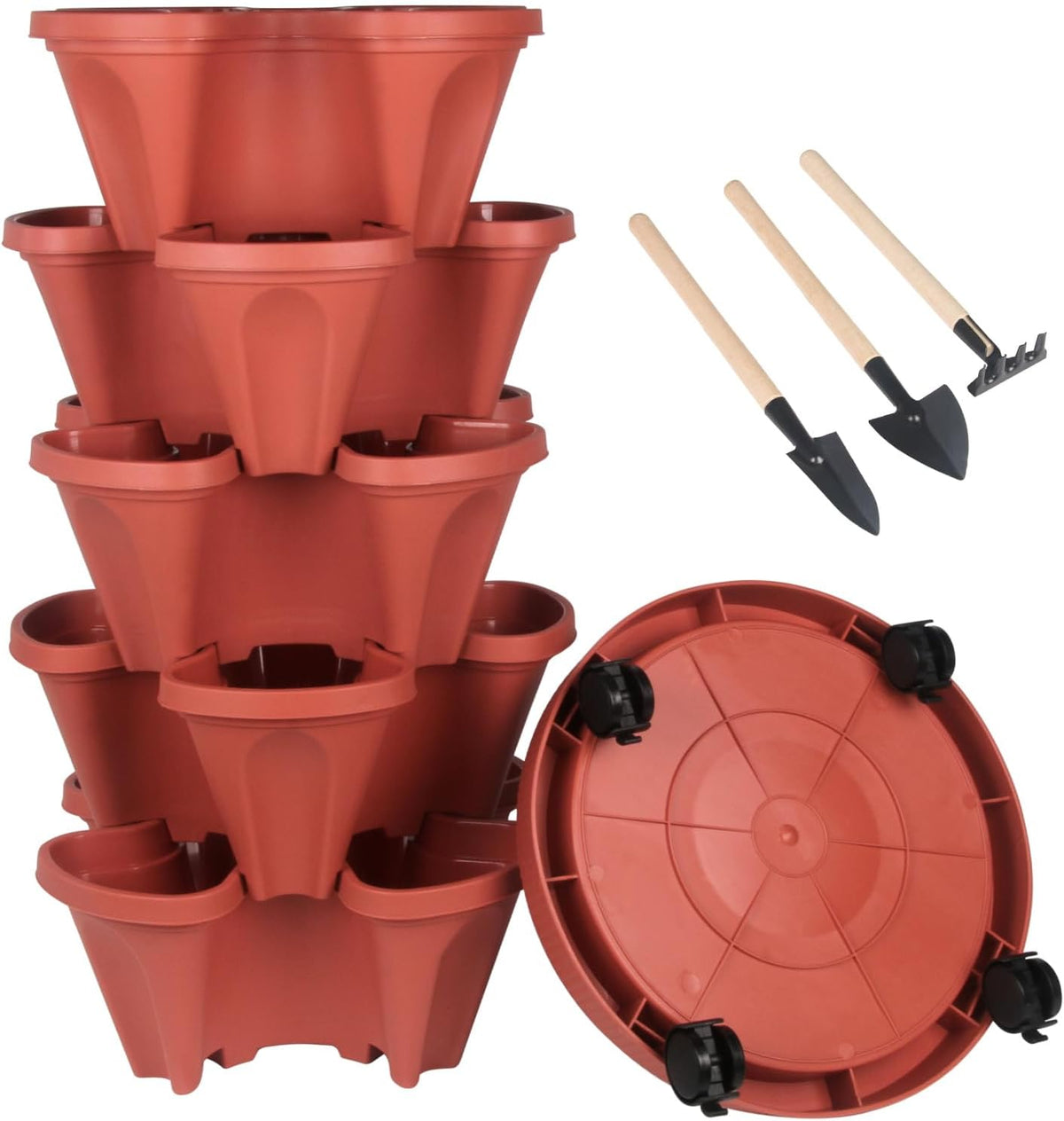 DUNCHATY Stackable Planters 5 Tier Vertical Garden Planting Tower Planters Strawberry, Herb