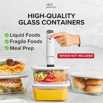 Chef Preserve Glass Vacuum Seal Containers for Food Storage, Made For Compact Vacuum Sealer, 3pcs