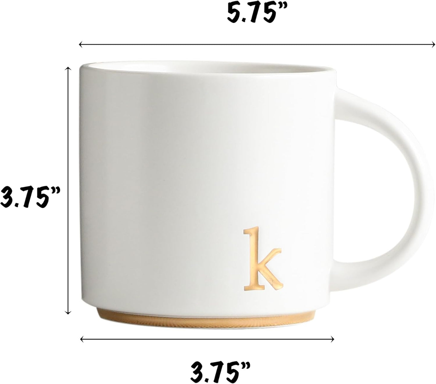 COLLECTIVE HOME - Monogram Ceramic Mugs, 15 oz Golden Initial Coffee Cups, Elegant Alphabet Tea
