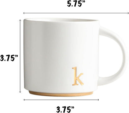 COLLECTIVE HOME - Monogram Ceramic Mugs, 15 oz Golden Initial Coffee Cups, Elegant Alphabet Tea