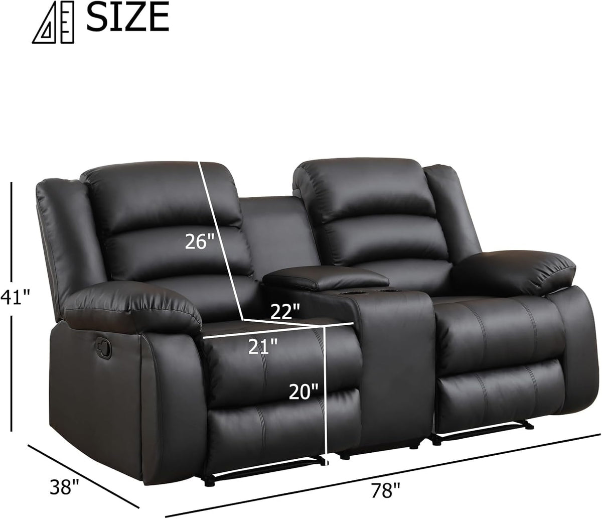 EBELLO Faux Leather Manual Loveseat Recliner, Reclining Sofa Chair with 2 Concealed Cup Holders